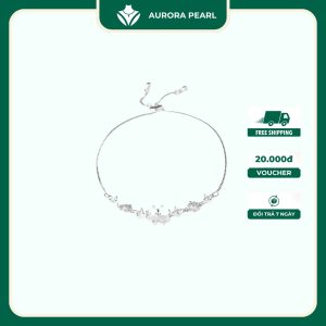 Lắc tay bạc nữ AuroraPearl LT0112 - Cỏ bốn lá đá trắng lấp lánh dây rút bạc 925 cao cấp