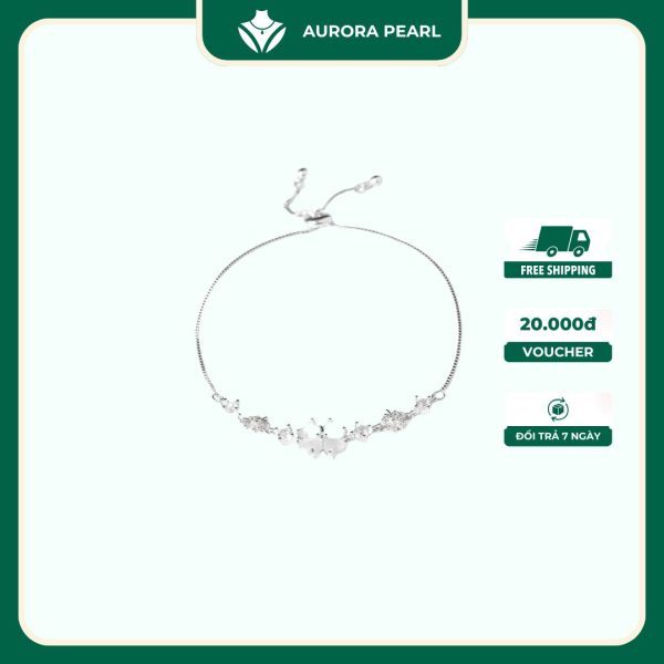 Lắc tay bạc nữ AuroraPearl LT0112 - Cỏ bốn lá đá trắng lấp lánh dây rút bạc 925 cao cấp