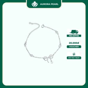 Lắc tay bạc nữ AuroraPearl LT0214 - Vòng tay nơ treo hạt đá nhảy lấp lánh
