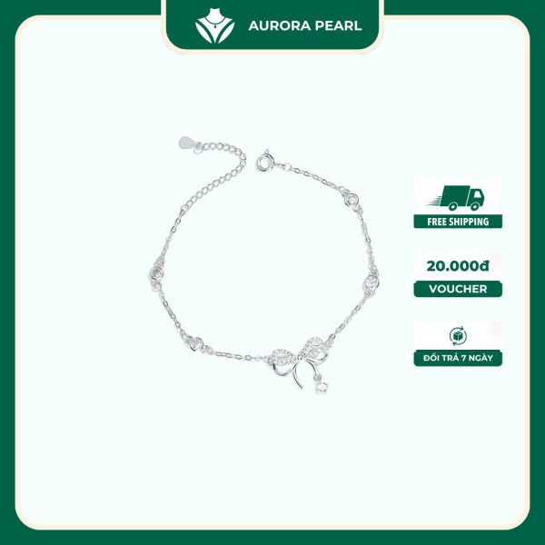 Lắc tay bạc nữ AuroraPearl LT0214 - Vòng tay nơ treo hạt đá nhảy lấp lánh