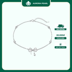 Lắc chân bạc nữ AuroraPearl LC0133 - Vòng chân nơ treo hạt đá nhảy lấp lánh