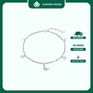 Lắc chân bạc nữ AuroraPearl LC0136 - Dây hoa treo charm hồ điệp ánh sao lấp lánh