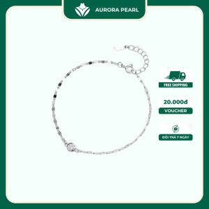 Lắc chân bạc nữ AuroraPearl LT0360 - Dây hoa mix ổ đá tròn đính đá 6mm nữ tính