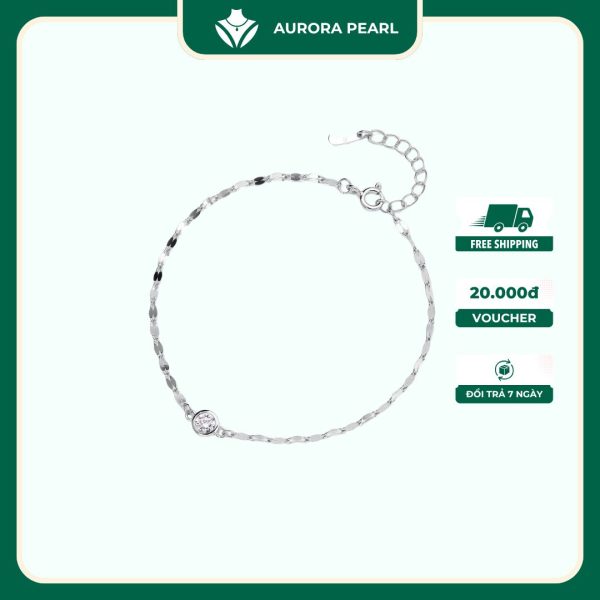 Lắc chân bạc nữ AuroraPearl LT0360 - Dây hoa mix ổ đá tròn đính đá 6mm nữ tính