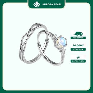 Nhẫn đôi bạc AuroraPearl A0002 - Gắn đá moonstone dành cho các cặp đôi