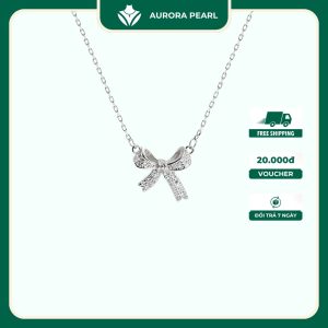 Dây chuyền bạc nữ AuroraPearl D0143 - Nơ tiểu thư nạm đá cao cấp