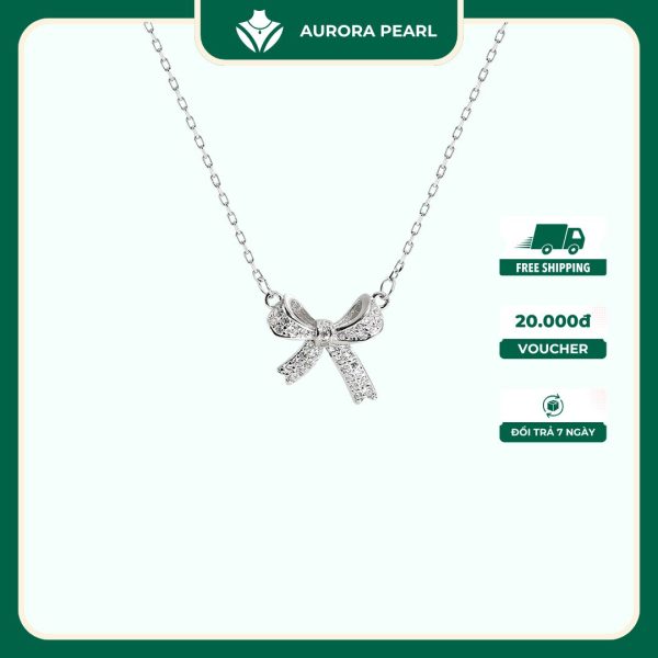 Dây chuyền bạc nữ AuroraPearl D0143 - Nơ tiểu thư nạm đá cao cấp