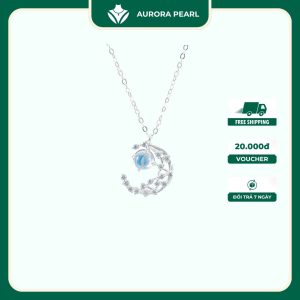 Dây chuyền bạc nữ AuroraPearl D0152 - Mặt trăng đá moonstone lấp lánh