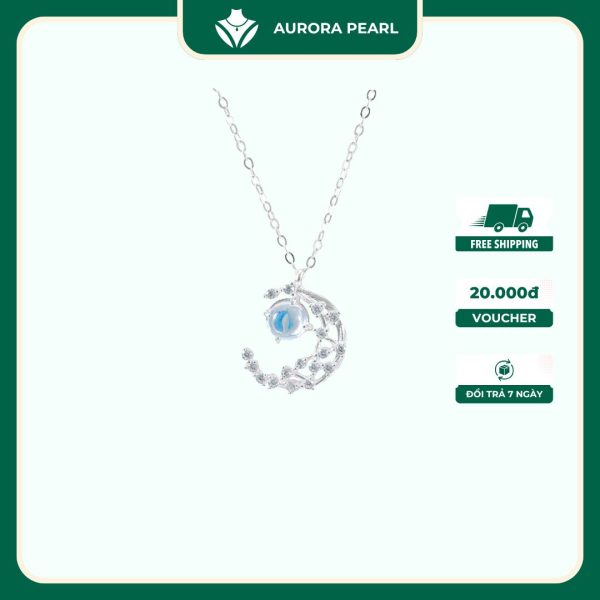 Dây chuyền bạc nữ AuroraPearl D0152 - Mặt trăng đá moonstone lấp lánh
